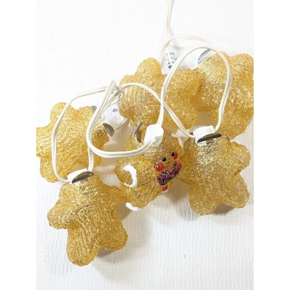 Vintage Gingerbread men cookies string Lights Christmas bowtie caps 6 ft decor